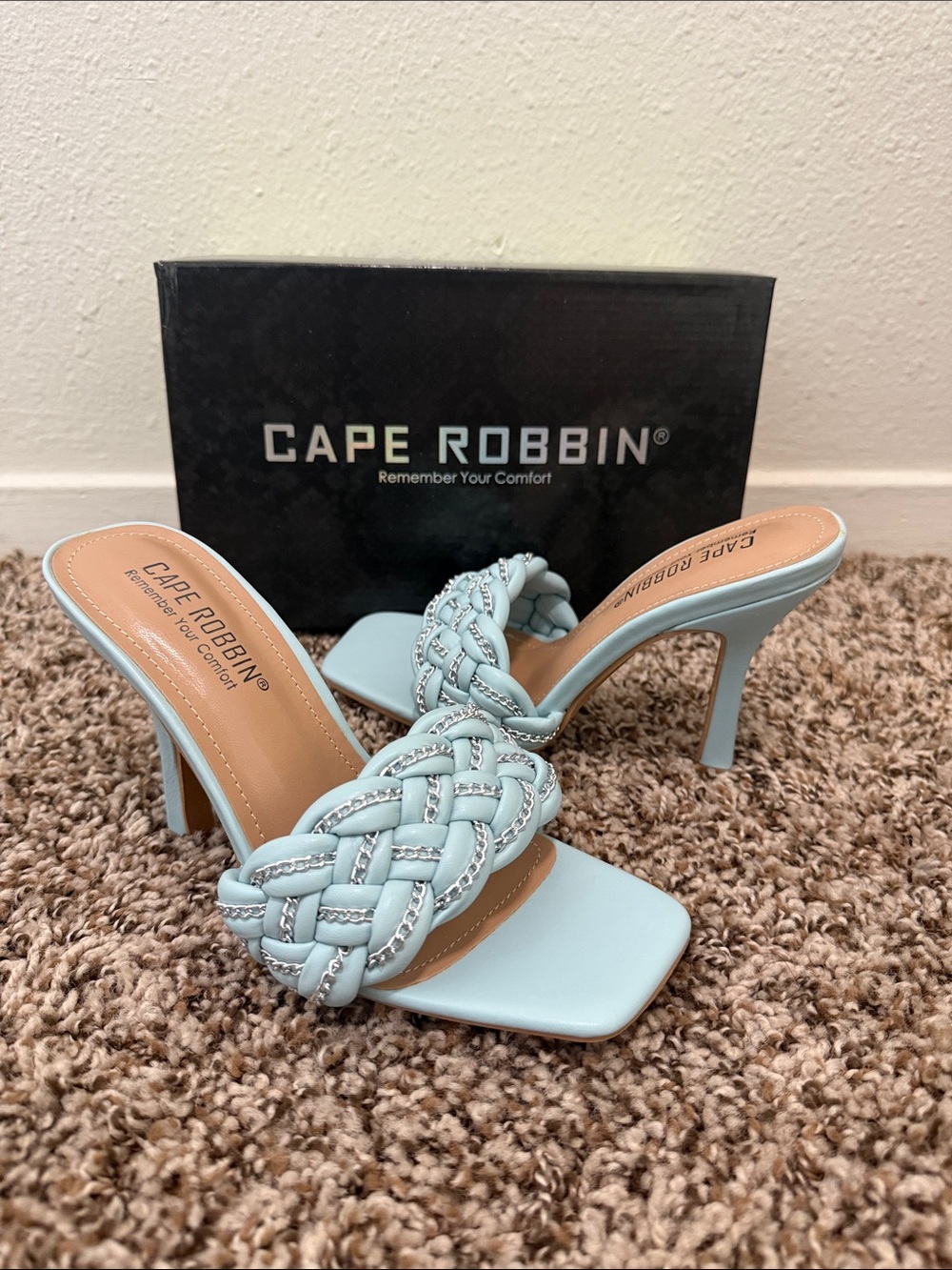 Cape Robbin Light Blue Braided Strap High Heel Mules